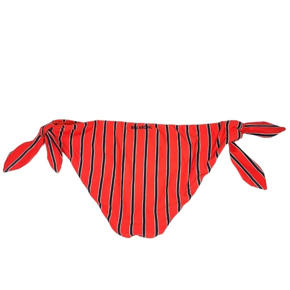 Billabong Hot For Now Lowrider Tie Bikini Bottom Bandeau Top Set in Red Stripe - Picture 5 of 13
